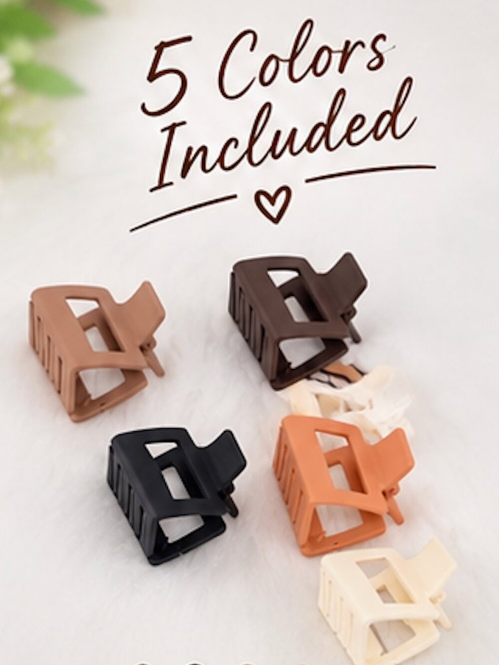 Small Claw Hair Clips Pack of 5 for Women Girls Square Rectangle 2"
